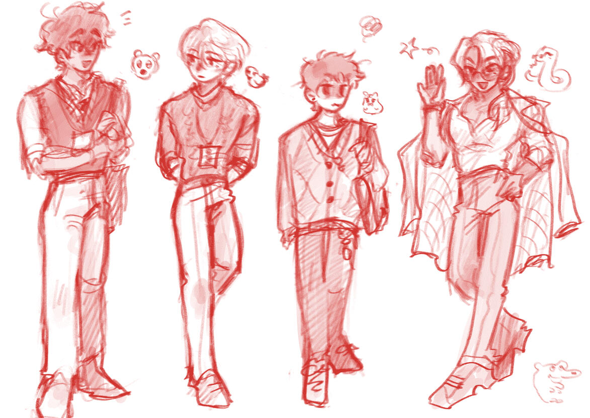 EX: SKETCH (S&C MAIN) SOFT PENCIL DOODLE: main fullbody ($35) + 3 additional characters (+150%) = $87.50 USD